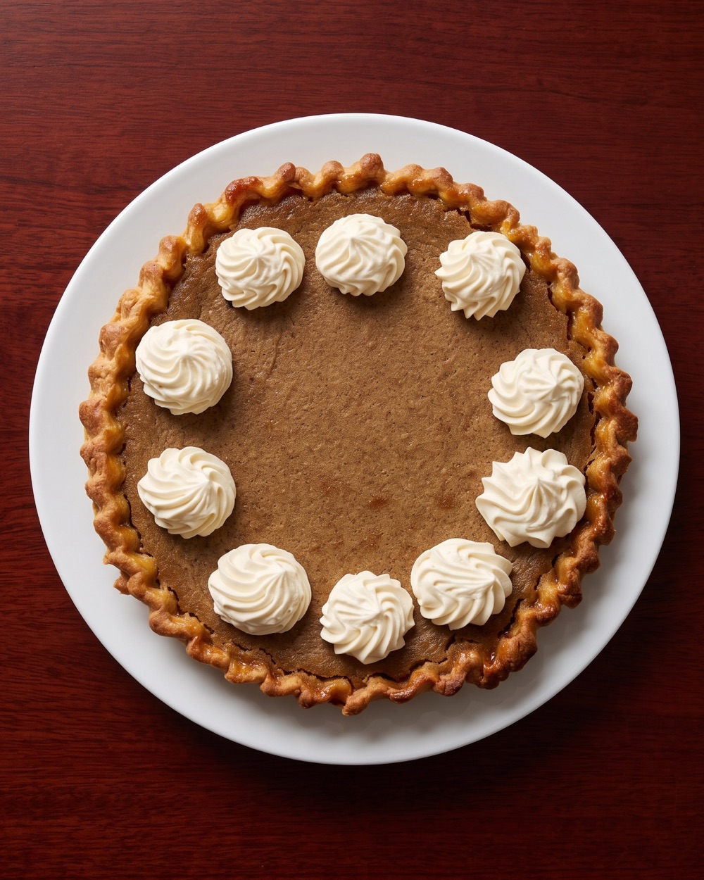 Pie de ayote entero decorado con rosetas de crema