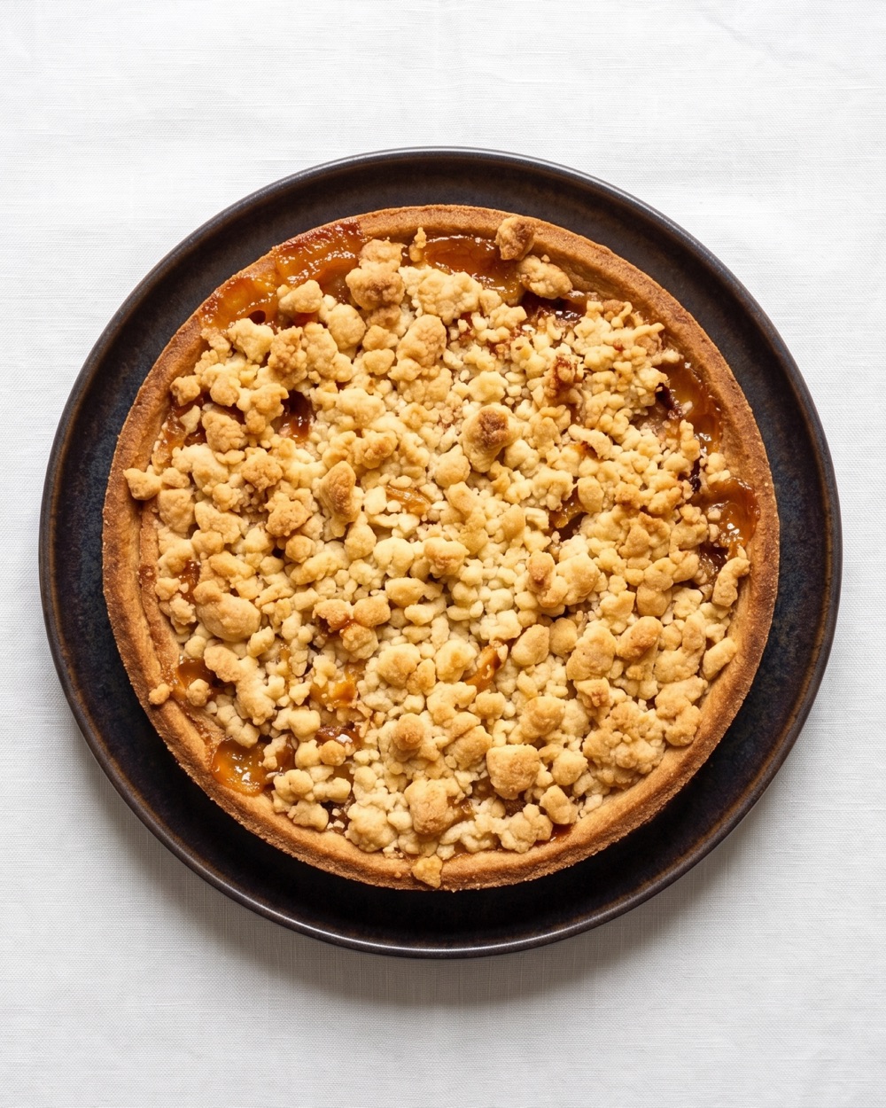 Pie de manzana entero cubierto de crumble dorado